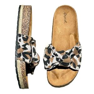 Qupid: Leopard Print Bow Tie Footbed Slide Sandals